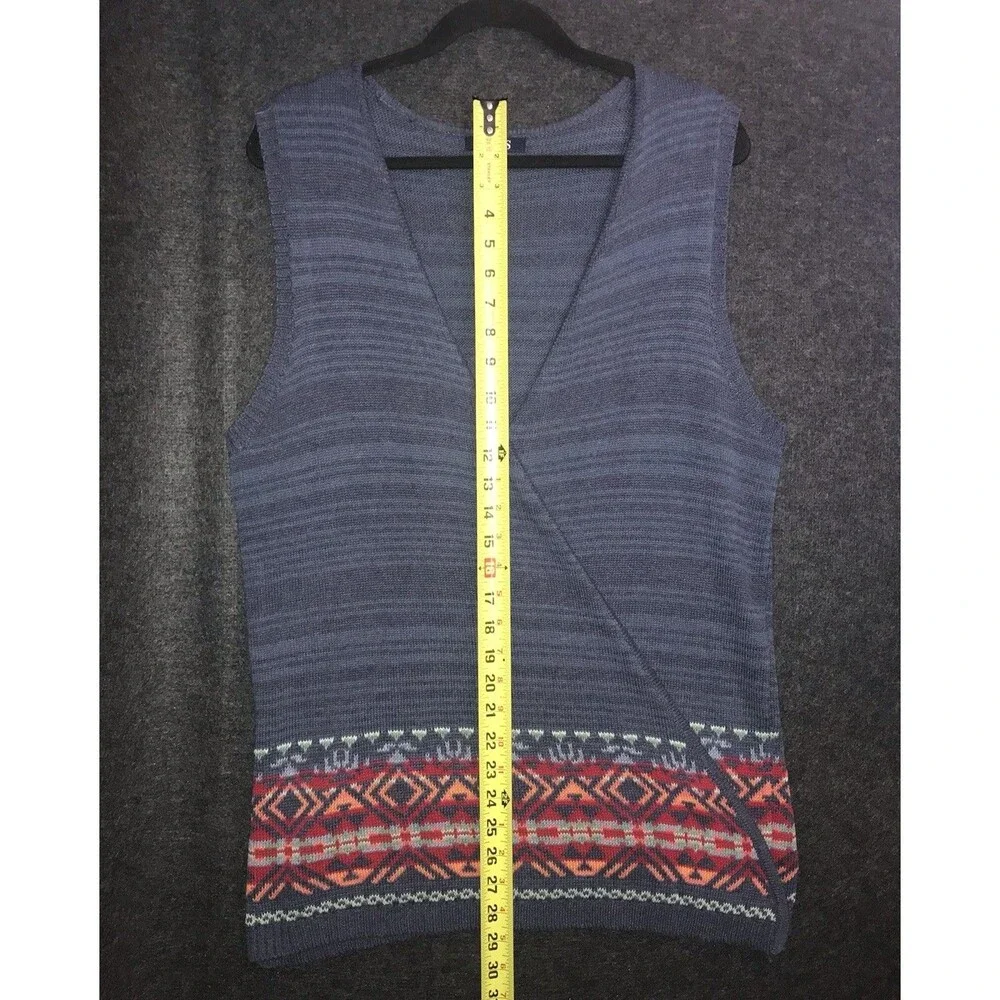 Chaps Denim Knit Vest Blue Aztec Southwestern Colorful Trim Women’s Size Large - Picture 11 of 11